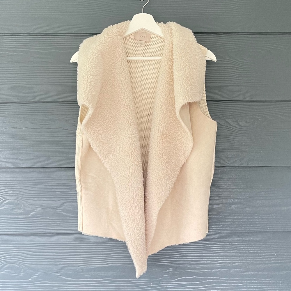 LOFT Cream Faux-Shearling Vest